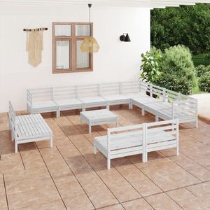 13-tlg. Garten-Lounge-Set Massivholz Kiefer Weiß - Outdoor Lounge Set - Gartenmöbel - Holzmöbel - Kiefernholz - Garten Sofa - The Living Store