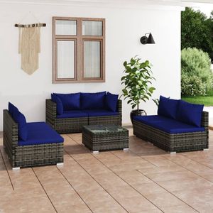 The Living Store Loungeset Grijs PE-Rattan - Modulair Design 70x70x60.5 cm - Extra Comfort