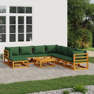 The Living Store 9-tlg. Garten-Lounge-Set mit Grünen Kissen Massivholz - Gartenmöbel - Loungesessel - Gartenloungeset - Holz Möbel - Akazienholz