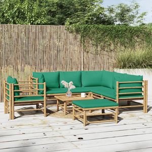 The Living Store Bamboe Loungeset - 2x middenbank - 3x hoekbank - 1x voetenbank - 1x stoel - 1x tafel - 55x65cm -