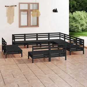 The Living Store 11-delige Loungeset massief grenenhout zwart - Hoekenbank - Lounge Set - Tuinset - Buitendecor - Hout