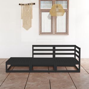 3-tlg. Garten-Lounge-Set Schwarz Massivholz Kiefer - Gartensitzgruppe - Lounge Set - Gartenmöbel - Rattan Möbel - Kiefernholzmöbel - The Living Store