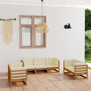 The Living Store Lounge set Grenenhout - 70x70x67 cm - honingbruin - crème - massief - 100% polyester