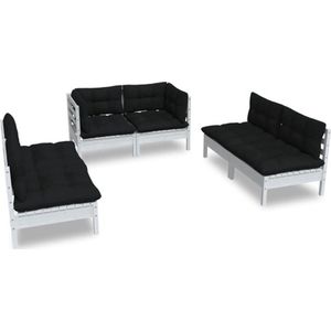 The Living Store Loungeset Grenenhout - Wit - Antraciet - Hoekbank 63.5x63.5x62.5 - Middenbank 63.5x63.5x62.5 -