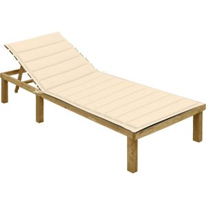 The Living Store Sonnenliege mit Creme Auflage Imprägniertes Kiefernholz - Holz-Sonnenliege - Gartenliege - Liege - Outdoor Möbel - Kiefernholz