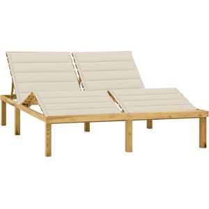 The Living Store Houten Loungebed - 2-persoons tuinbed - Geïmpregneerd grenenhout - Verstelbare rugleuning - Inclusief kussens - Kleur kussen- crème - Afmetingen- 200 x 138 x (31.5 - 77) cm - Montage vereist - The Living Store