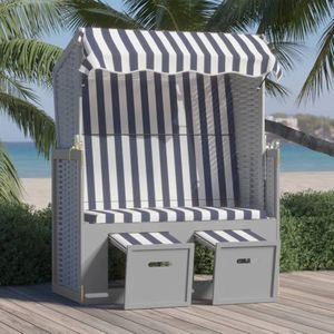 The Living Store Strandstoel Lounger - Blauw/Wit/Grijs - 115x55x133/151/156 cm - Verstelbare Rugleuning