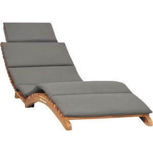 The Living Store Loungebed tuinmeubel - Teakhout - Ergonomische vorm - Donkergrijs kussen - 175x50x55cm