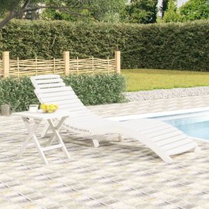 The Living Store Ligbed 184x55x64 cm massief acaciahout wit - Ligbed - Tuinmeubels - Acacia Hout - Loungebed - Relaxen