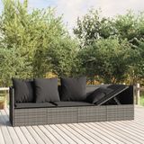 The Living Store Loungebed - Grijs - Poly rattan - 203 x 58 x 56 cm - Verstelbaar - Inclusief kussens