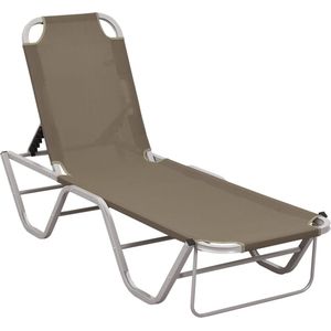 The Living Store Lounger Aluminium Textileen - 190x59x30 cm - Taupe/Zilver