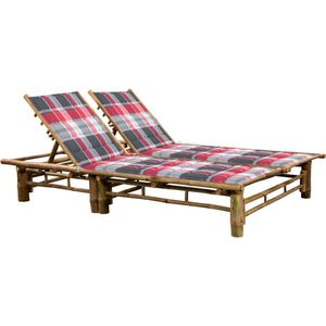 The Living Store Ligstoel Bamboe Rood 200x130cm - 3 Posities - Inclusief Kussens