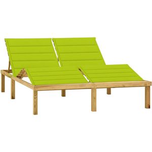 The Living Store Loungebed Grenenhout - 200 x 138 cm - verstelbare rugleuning - inclusief 2 kussens
