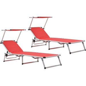 The Living Store Ligbed - Rood - 186 x 58 x (75-105) cm - Verstelbaar - Inklapbaar