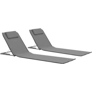 en.casa] Strandmat Cellorigo met rugleuning set van 2 beige - Tuinsets en Loungesets