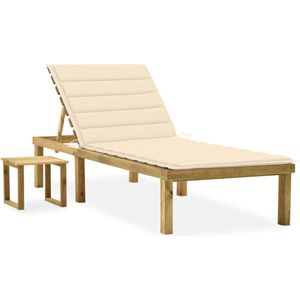 The Living Store loungeset - houten ligbed met kussen en tafel - verstelbare rugleuning - geïmpregneerd grenenhout - 200x70cm