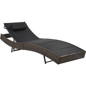 The Living Store Poly Rattan Ligbed - Bruin/Zwart - 213 x 70 x (40 - 91.5) cm - Verstelbare Rugleuning