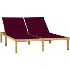 The Living Store loungebed Serma Product - 200 x 138 cm - verstelbare rugleuning - grenenhout - wijnrood