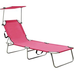 The Living Store Ligbed Magenta 189x58x27 cm - Verstelbare rugleuning en luifel