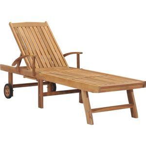 The Living Store Loungebed - Houten - Teakhout - 195x59.5 cm - Verstelbare rugleuning