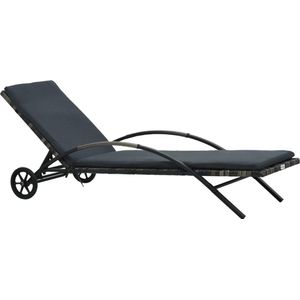 The Living Store Rattan Ligbed - Donkergrijs Kussen - PE Rattan - Gepoedercoat Staal - 200x65x39cm Ligbed - Rattan Ligbed - Buitenligbed - Loungebed - Relaxchair - Zonnestoel