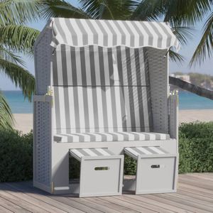 The Living Store Strandstoel Lounger - Grijs/Wit - 115 x 55 x 133/151/156 cm - Verstelbare rugleuning - Uitschuifbare voetensteun - Met luifel - Montage vereist