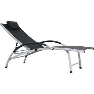 The Living Store Verstelbare Ligstoel - Tuinmeubelen - 67.5 x 180 x 46 cm - Zwart/Zilver Ligbed - Tuinset - Lounge Stoel - Buiten Meubilair - Relaxfauteuil - Zonnen - Terras - Tuinlounge - Comfortabel Zitten - Aluminium - Stof