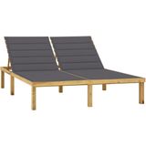 The Living Store Loungebed Grenenhout - 200x138x31.5-77 cm - Verstelbare Rugleuning - 2-persoons - Antraciet Kussen