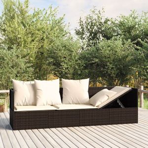 The Living Store Loungebed Polyrattan Bruin - 203x58x56cm - Verstelbaar - Inclusief kussens Loungebed - Tuinset - Lounge Stoel - Buitenkamer - Relaxfauteuil - Terrasfurniture - Bruine Loungeset