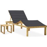 The Living Store Loungebed Grenenhout - Verstelbare rugleuning - Incl - kussen en tafel - 200x70cm