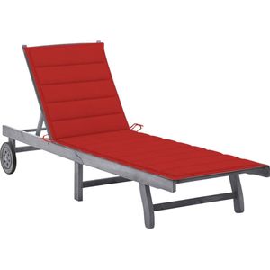 The Living Store Ligbed met kussen massief acaciahout grijs - Ligbed - Lounge Stoel - Tuinset - Buitentijd - Relaxen