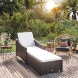 The Living Store Ligstoel Tuin Zwart - 181.5/201 x 68 x 29/45/53/63/73 cm - PE Rattan - Stof