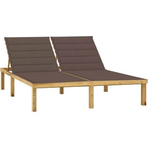 The Living Store Loungebed Grenenhout - 2-persoons - Verstelbare rugleuning - Inclusief kussens - Taupe kussen - 200 x 138 x (31.5 - 77) cm