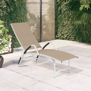 The Living Store Lounger Crème - (170 - 193) x 60.5 x (96 - 51) cm - Verstelbaar