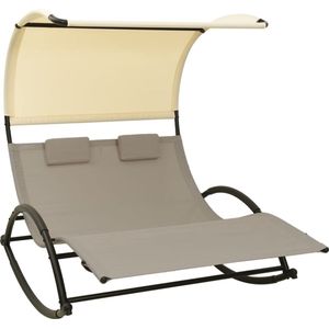 The Living Store Schommelend Loungebed - Tweepersoonsligstoel - Taupe/Crème - 139x180x170 cm - Textileen/Staal