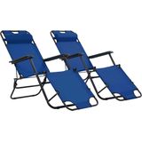 The Living Store Inklapbare Ligbeddenset - Campingstoelen - Blauw - 175x61x87 cm - 2 Standen Verstelbaar