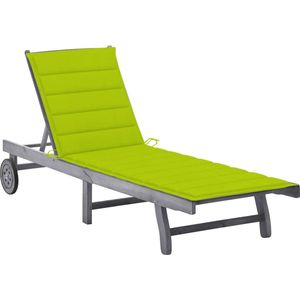 The Living Store Ligbed met kussen massief acaciahout grijs - Ligbed - Lounge Stoel - Tuinset - Acacia Hout Meubilair - Buitendecor