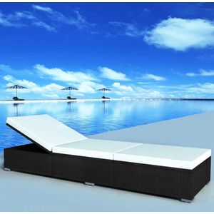 vidaXL Lounge Stoel - Ligbed - Ligbed met kussen poly rattan zwart - Tuinset - Buitendecoratie - Relaxen
