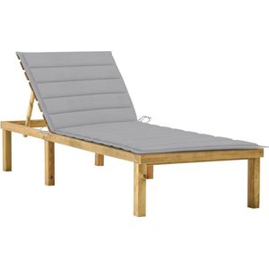 The Living Store Loungebed Serres - Houten Ligbed - Verstelbare Rugleuning - 200x70cm - Grijs Kussen