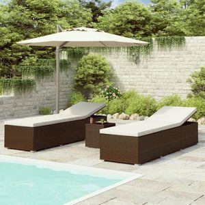 The Living Store Loungeset Sunbed 195x60x31cm Brown - Adjustable Sides - PE Rattan - Steel Frame - Removable Cushion -