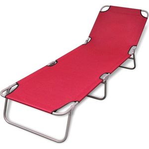 The Living Store Ligbed inklapbaar gepoedercoat staal rood - Ligbed - Ligstoel - Lounge Stoel - Tuinset - Buitenspeelgoed