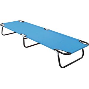 The Living Store Opvouwbaar Campingbed - Loungebed - Turquoiseblauw 190x58x28cm - Roestvrijstalen frame - Draagvermogen