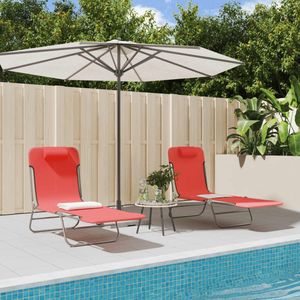 The Living Store Ligbedden 2 st inklapbaar textileen en staal rood - Ligbed - Ligbedden - Terras - Tuinmeubel - Buitentijd