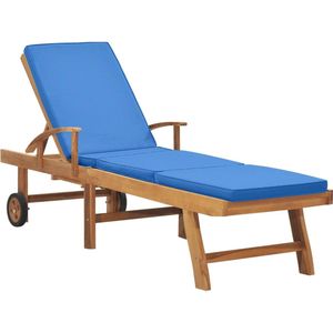 vidaXL Teak Houten Ligbed - Ligbed - Ligbed met kussen massief teakhout blauw - Buitendecoratie - Tuinset - Lounge Stoel