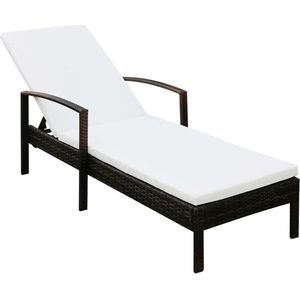 The Living Store Ligbed met kussen poly rattan bruin - Ligbed - Lounge Stoel - Tuinset - Buitenspeelplezier - Garden Furniture