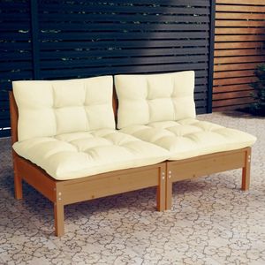 The Living Store 2-Sitzer-Gartensofa mit Creme Kissen Massivholz Kiefer - Gartensofa - Kiefernwood Möbel - Outdoor Lounge Set - Balkonmöbel