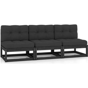 3-Sitzer-Sofa mit Kissen Kiefer Massivholz - Gartenmöbel - Holzsofa - Gartensofa - Esszimmergarnitur - Lounge Möbel - The Living Store