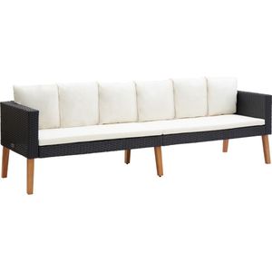 3-Sitzer-Gartensofa mit Auflagen Poly Rattan Schwarz - Outdoor Möbel - Gartenmöbel - Gartensofa - Lounge Set - Rattan Gartenmöbel - The Living Store