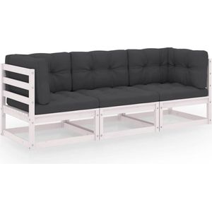 The Living Store Tuinbank - Grenenhout - Wit - Inclusief kussens - 3-zit - 70x70x67cm Tuinbank - Grenenhouten Bank - Witte Tuinbank - Lounge Bank - Tuinset - Buis Meubel - Outdoor Furniture