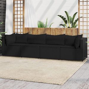 The Living Store Loungeset - PE-rattan - Zwart - 63x63x57.5cm - Verstelbare poten